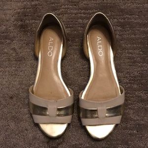Aldo Nude and Gold Open Toe D’Orsay Flat